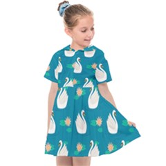 Elegant Swan Pattern With Water Lily Flowers Kids  Sailor Dress by BangZart