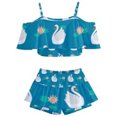 Elegant Swan Pattern With Water Lily Flowers Kids  Off Shoulder Skirt Bikini by BangZart