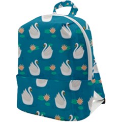 Elegant Swan Pattern With Water Lily Flowers Zip Up Backpack