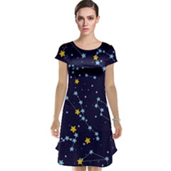 Seamless Pattern With Cartoon Zodiac Constellations Starry Sky Cap Sleeve Nightdress by BangZart