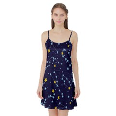 Seamless Pattern With Cartoon Zodiac Constellations Starry Sky Satin Night Slip by BangZart