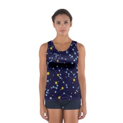 Seamless Pattern With Cartoon Zodiac Constellations Starry Sky Sport Tank Top  by BangZart