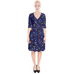 Seamless Pattern With Cartoon Zodiac Constellations Starry Sky Wrap Up Cocktail Dress by BangZart