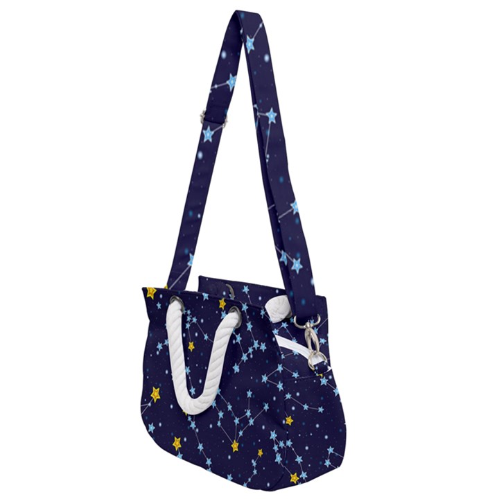 Seamless pattern with cartoon zodiac constellations starry sky Rope Handles Shoulder Strap Bag