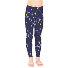 Seamless Pattern With Cartoon Zodiac Constellations Starry Sky Kids  Leggings by BangZart