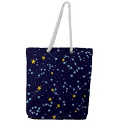 Seamless Pattern With Cartoon Zodiac Constellations Starry Sky Full Print Rope Handle Tote (large) by BangZart