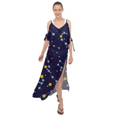 Seamless Pattern With Cartoon Zodiac Constellations Starry Sky Maxi Chiffon Cover Up Dress by BangZart