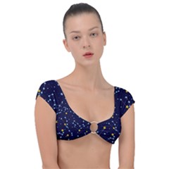 Seamless Pattern With Cartoon Zodiac Constellations Starry Sky Cap Sleeve Ring Bikini Top