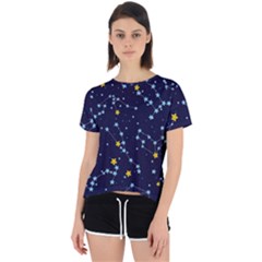 Seamless Pattern With Cartoon Zodiac Constellations Starry Sky Open Back Sport Tee by BangZart