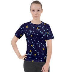 Seamless Pattern With Cartoon Zodiac Constellations Starry Sky Women s Sport Raglan Tee