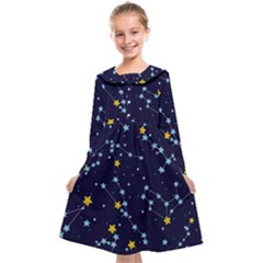 Seamless Pattern With Cartoon Zodiac Constellations Starry Sky Kids  Midi Sailor Dress by BangZart