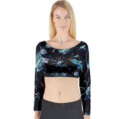 Colorful Abstract Pattern Consisting Glowing Lights Luminescent Images Marine Plankton Dark Background Long Sleeve Crop Top by BangZart