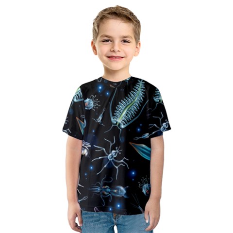 Colorful Abstract Pattern Consisting Glowing Lights Luminescent Images Marine Plankton Dark Background Kids  Sport Mesh Tee by BangZart