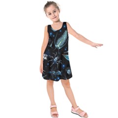 Colorful Abstract Pattern Consisting Glowing Lights Luminescent Images Marine Plankton Dark Background Kids  Sleeveless Dress by BangZart