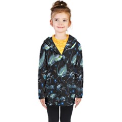 Colorful Abstract Pattern Consisting Glowing Lights Luminescent Images Marine Plankton Dark Background Kids  Double Breasted Button Coat by BangZart