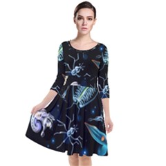 Colorful Abstract Pattern Consisting Glowing Lights Luminescent Images Marine Plankton Dark Background Quarter Sleeve Waist Band Dress by BangZart