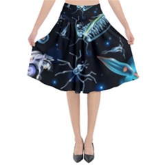 Colorful Abstract Pattern Consisting Glowing Lights Luminescent Images Marine Plankton Dark Background Flared Midi Skirt by BangZart