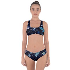 Colorful Abstract Pattern Consisting Glowing Lights Luminescent Images Marine Plankton Dark Background Criss Cross Bikini Set by BangZart