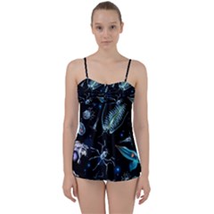 Colorful Abstract Pattern Consisting Glowing Lights Luminescent Images Marine Plankton Dark Background Babydoll Tankini Set by BangZart