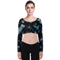 Colorful abstract pattern consisting glowing lights luminescent images marine plankton dark background Velvet Long Sleeve Crop Top View1