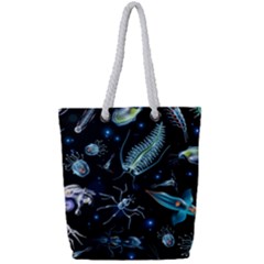 Colorful Abstract Pattern Consisting Glowing Lights Luminescent Images Marine Plankton Dark Background Full Print Rope Handle Tote (small) by BangZart