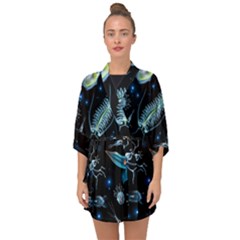 Colorful Abstract Pattern Consisting Glowing Lights Luminescent Images Marine Plankton Dark Background Half Sleeve Chiffon Kimono by BangZart