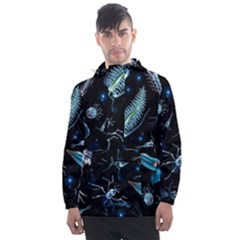 Colorful Abstract Pattern Consisting Glowing Lights Luminescent Images Marine Plankton Dark Background Men s Front Pocket Pullover Windbreaker by BangZart