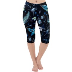 Colorful Abstract Pattern Consisting Glowing Lights Luminescent Images Marine Plankton Dark Background Lightweight Velour Cropped Yoga Leggings by BangZart