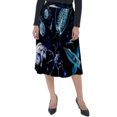 Colorful Abstract Pattern Consisting Glowing Lights Luminescent Images Marine Plankton Dark Background Classic Velour Midi Skirt  by BangZart