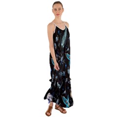 Colorful Abstract Pattern Consisting Glowing Lights Luminescent Images Marine Plankton Dark Background Cami Maxi Ruffle Chiffon Dress by BangZart