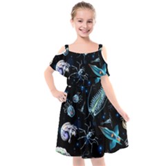 Colorful Abstract Pattern Consisting Glowing Lights Luminescent Images Marine Plankton Dark Background Kids  Cut Out Shoulders Chiffon Dress by BangZart