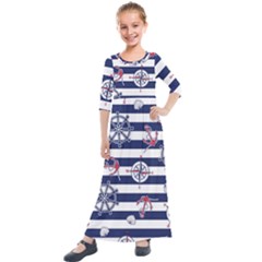 Seamless Marine Pattern Kids  Quarter Sleeve Maxi Dress by BangZart