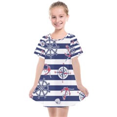 Seamless Marine Pattern Kids  Smock Dress by BangZart