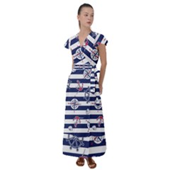 Seamless Marine Pattern Flutter Sleeve Maxi Dress by BangZart