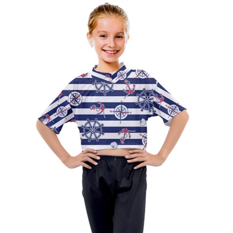 Seamless Marine Pattern Kids Mock Neck Tee by BangZart