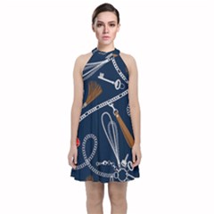 Chains Seamless Pattern Velvet Halter Neckline Dress  by BangZart