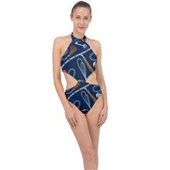 Chains Seamless Pattern Halter Side Cut Swimsuit by BangZart