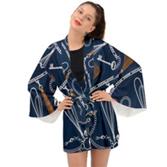 Chains Seamless Pattern Long Sleeve Kimono by BangZart