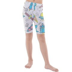 Cute Seamless Pattern With Space Kids  Mid Length Swim Shorts by BangZart