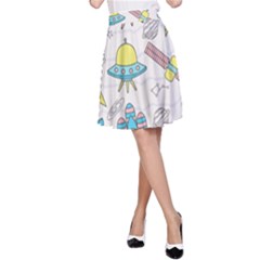 Cute Seamless Pattern With Space A-line Skirt by BangZart