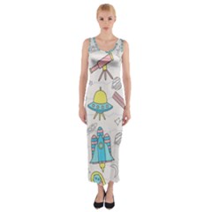 Cute Seamless Pattern With Space Fitted Maxi Dress by BangZart