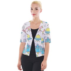 Cute Seamless Pattern With Space Cropped Button Cardigan