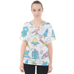 Cute Seamless Pattern With Space V-neck Dolman Drape Top by BangZart