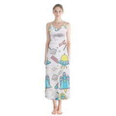 Cute Seamless Pattern With Space Button Up Chiffon Maxi Dress by BangZart