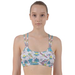 Cute Seamless Pattern With Space Line Them Up Sports Bra by BangZart