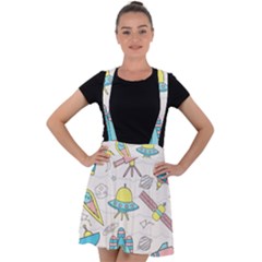 Cute Seamless Pattern With Space Velvet Suspender Skater Skirt by BangZart