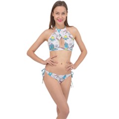 Cute Seamless Pattern With Space Cross Front Halter Bikini Set by BangZart