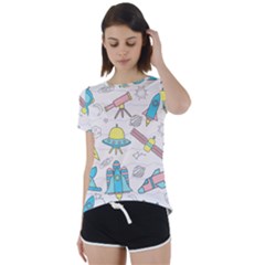 Cute Seamless Pattern With Space Short Sleeve Foldover Tee