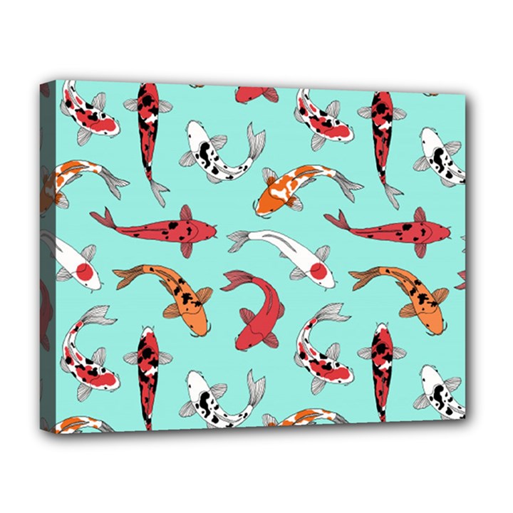 Pattern with koi fishes Canvas 14  x 11  (Stretched)