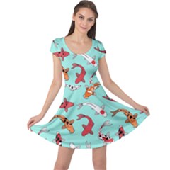 Pattern With Koi Fishes Cap Sleeve Dress by BangZart